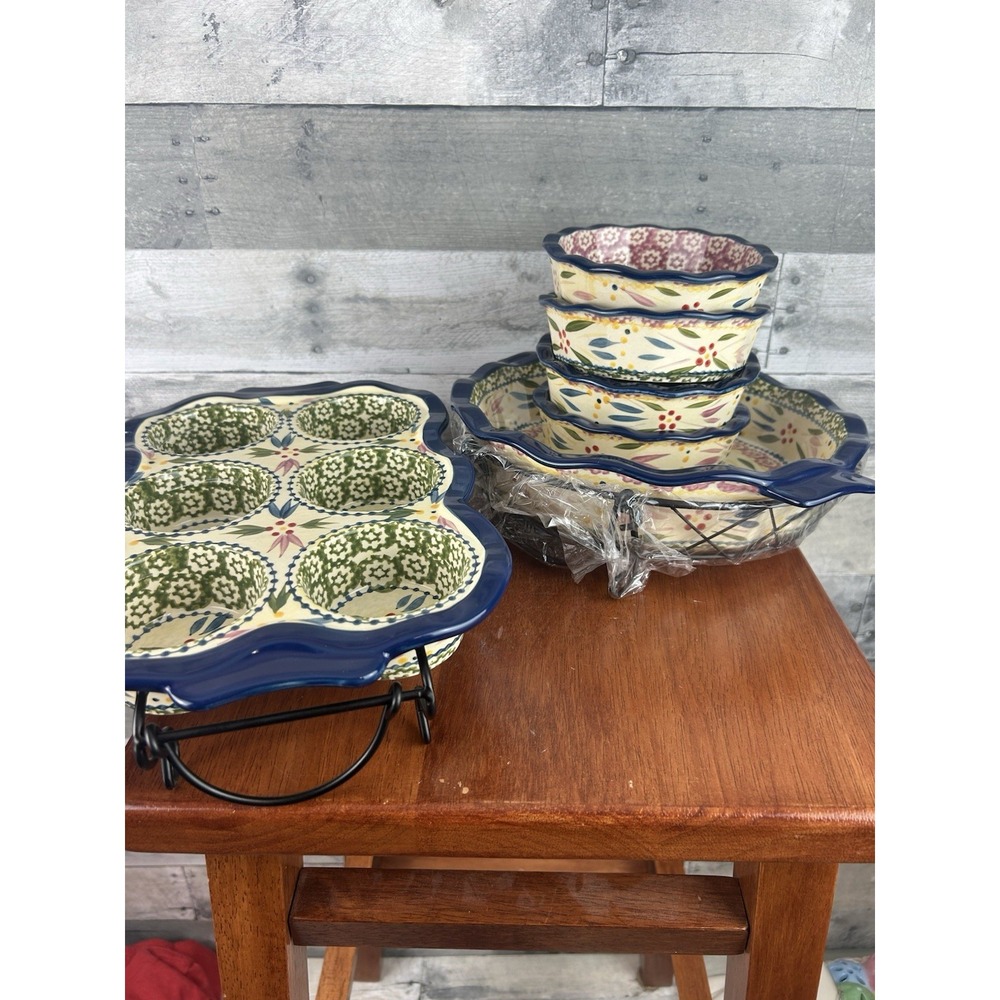 Temp-Tations By Tara Blue Old World Cup Cake And Serving Set - Picture 2 of 9